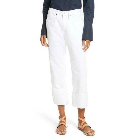 Le Frame Women's Size 24, White Oversized Cuffed In Blanc Relaxed Fit Jeans NWOT